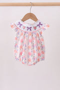 Purple rose bow smocked ruffle bubble - 1