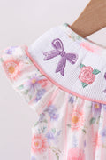 Purple rose bow smocked ruffle bubble - 2
