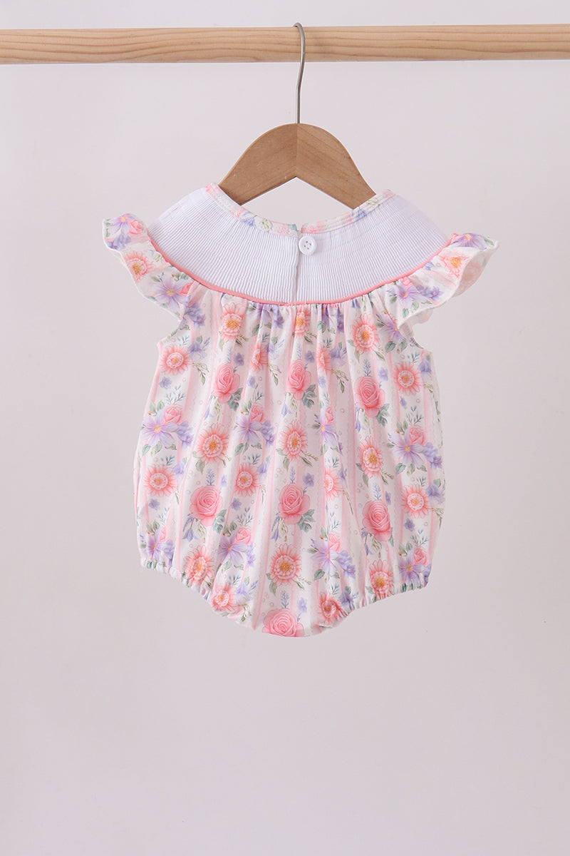 Purple rose bow smocked ruffle bubble - 4
