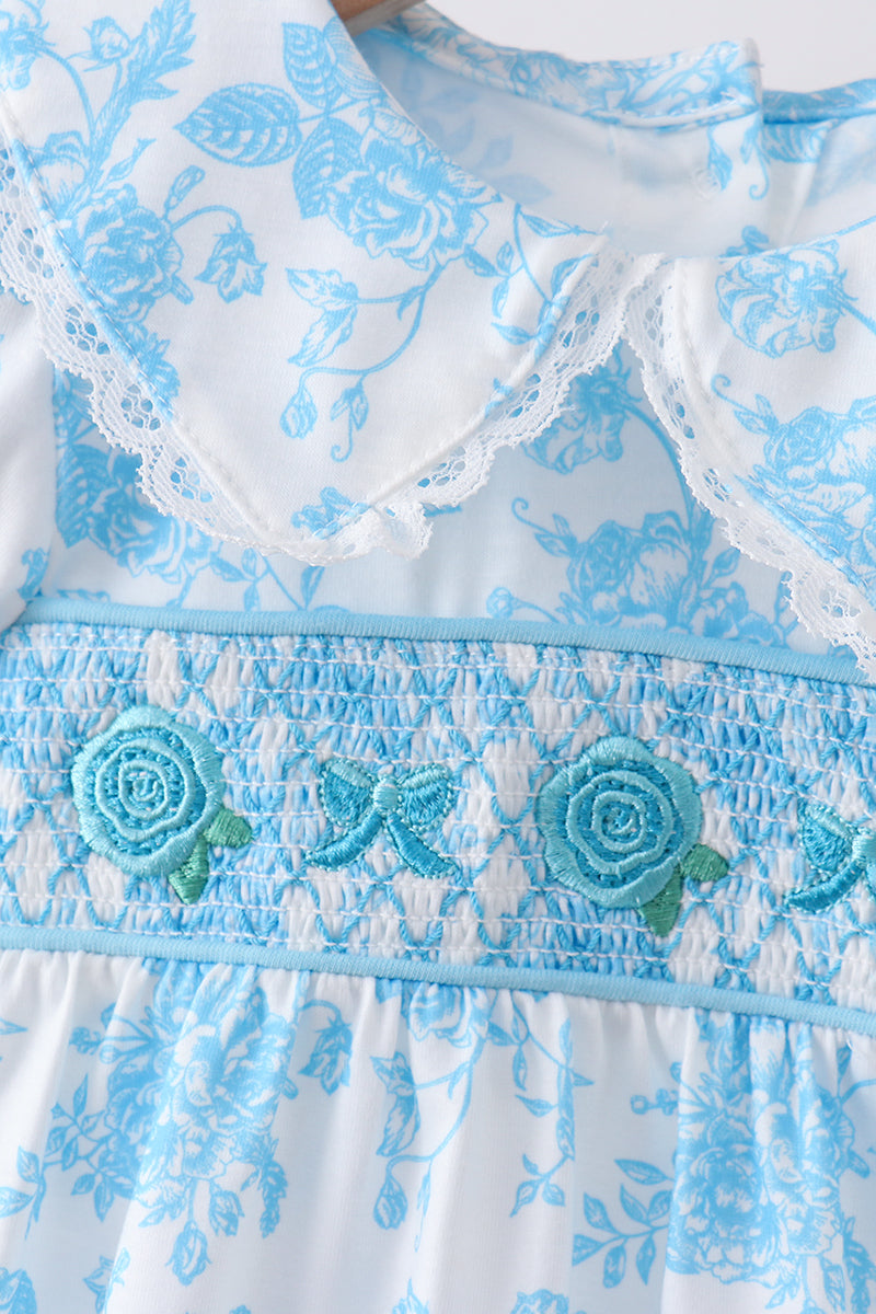 Blue rose smocked bubble - 2
