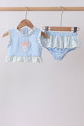 Blue character applique ruffle 2pc swimsuit - 1