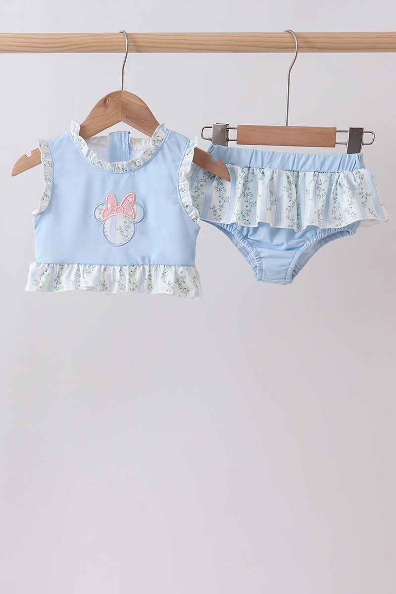 Blue character applique ruffle 2pc swimsuit - 1