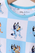 Blue character checkered bamboo pajama set - 2