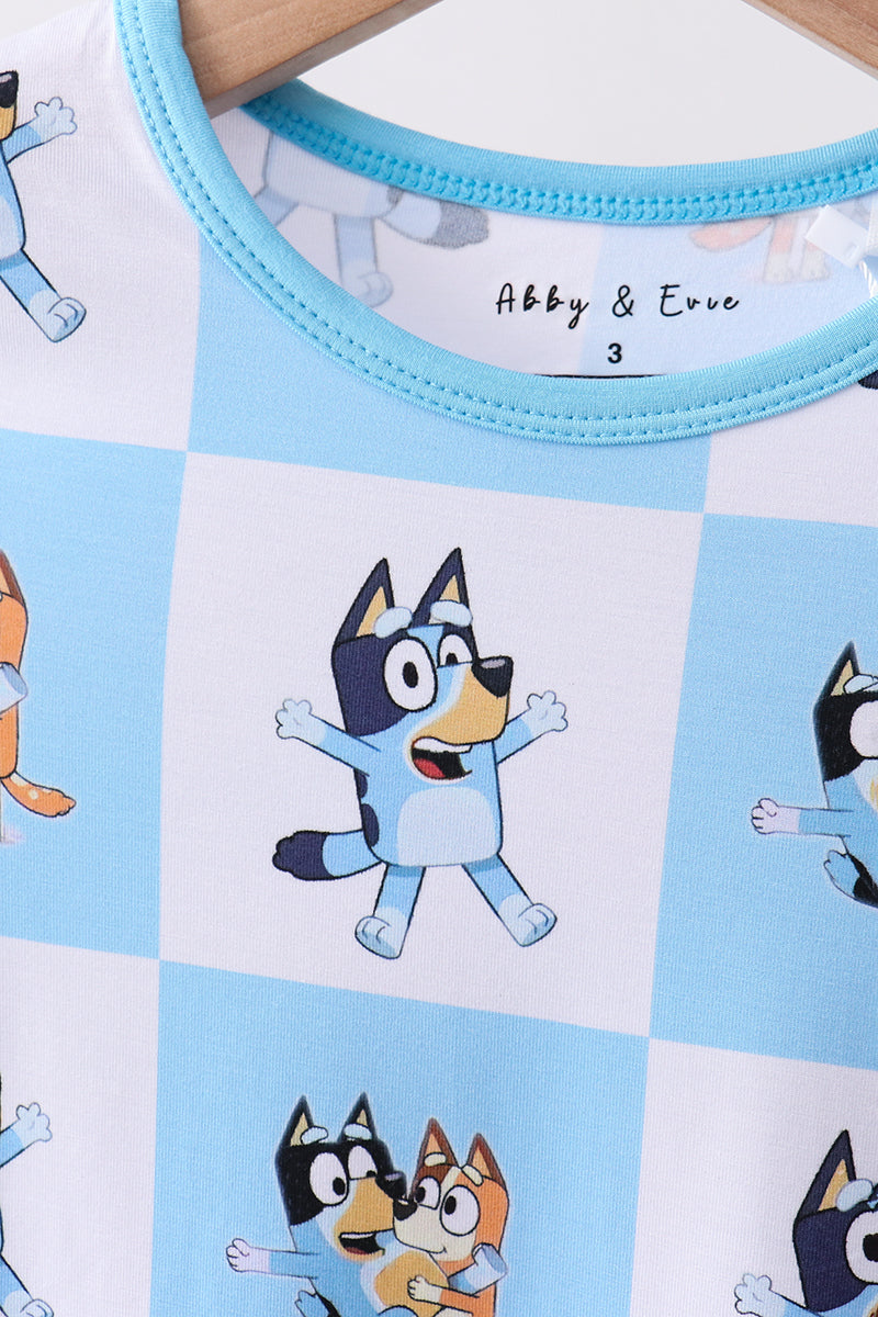 Blue character checkered bamboo pajama set - 2
