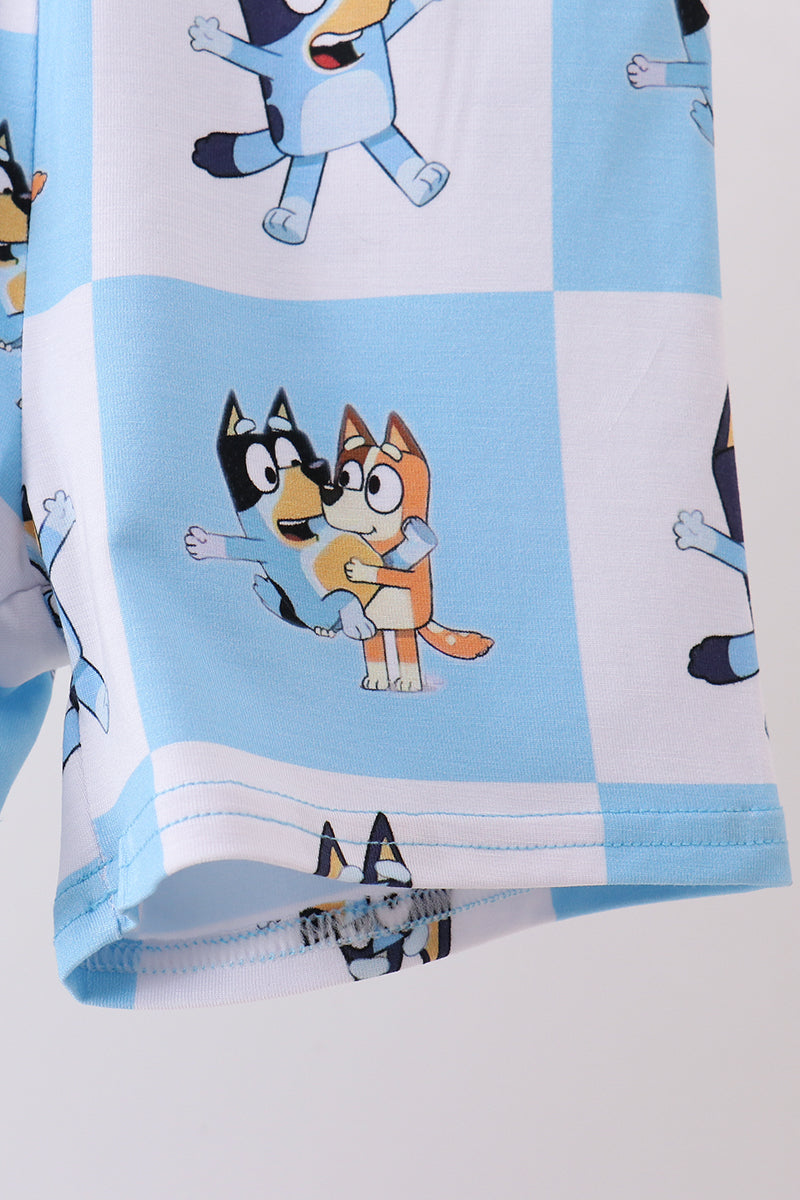 Blue character checkered bamboo pajama set - 4