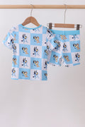 Blue character checkered bamboo pajama set - 5