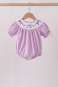 Lavender Smocked Embroidered Bow Jacquard Bubble - 1
