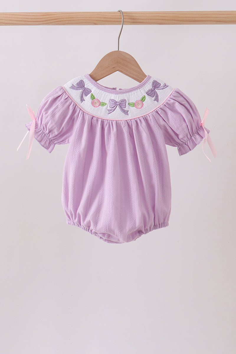 Lavender Smocked Embroidered Bow Jacquard Bubble - 1