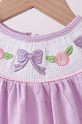 Lavender Smocked Embroidered Bow Jacquard Bubble - 2