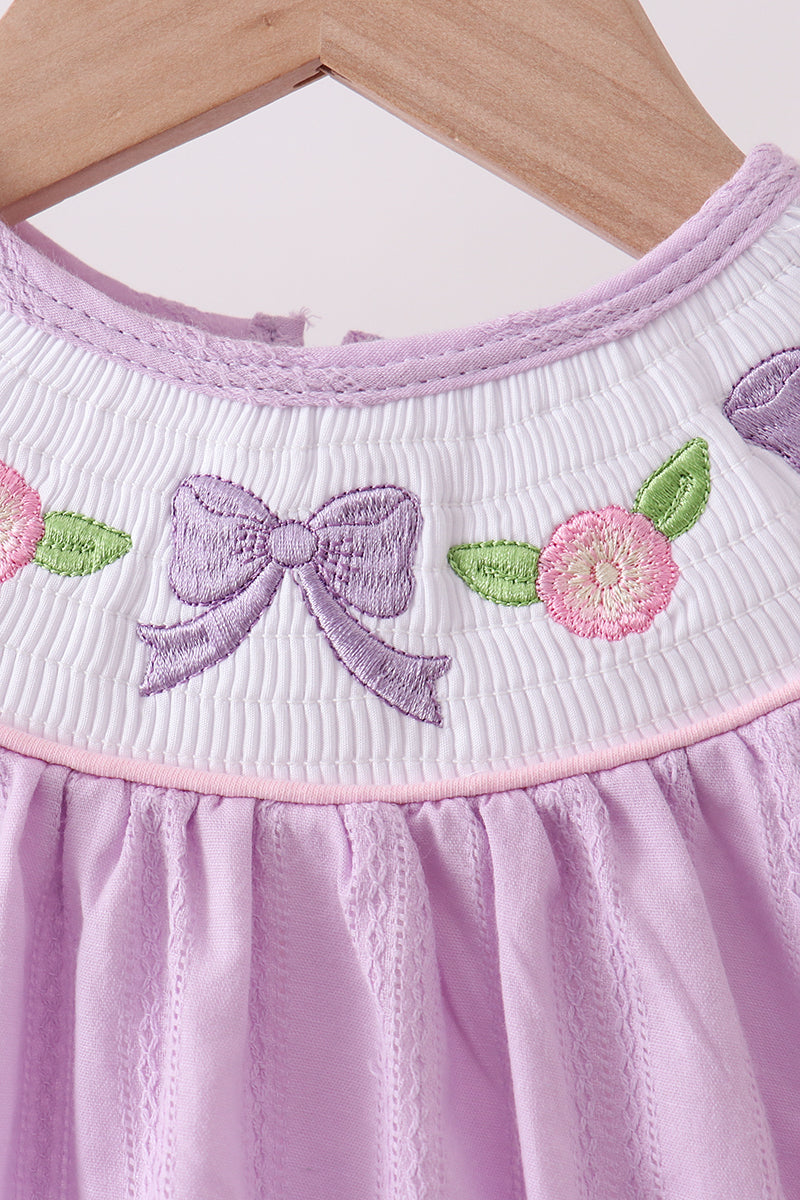 Lavender Smocked Embroidered Bow Jacquard Bubble - 2