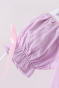 Lavender Smocked Embroidered Bow Jacquard Bubble - 3