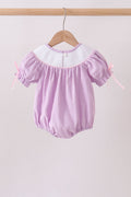 Lavender Smocked Embroidered Bow Jacquard Bubble - 5