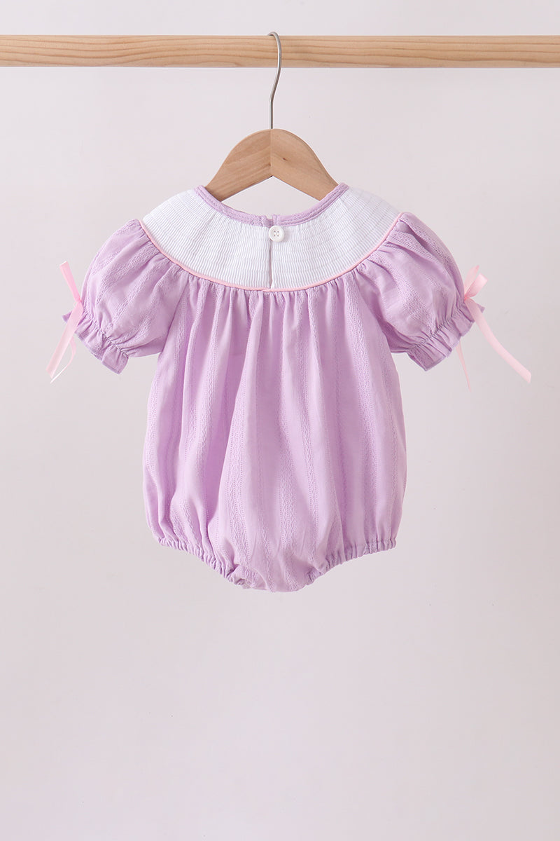 Lavender Smocked Embroidered Bow Jacquard Bubble - 5
