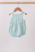 Green Stripe Smocked Bow Seersucker Bubble - 5