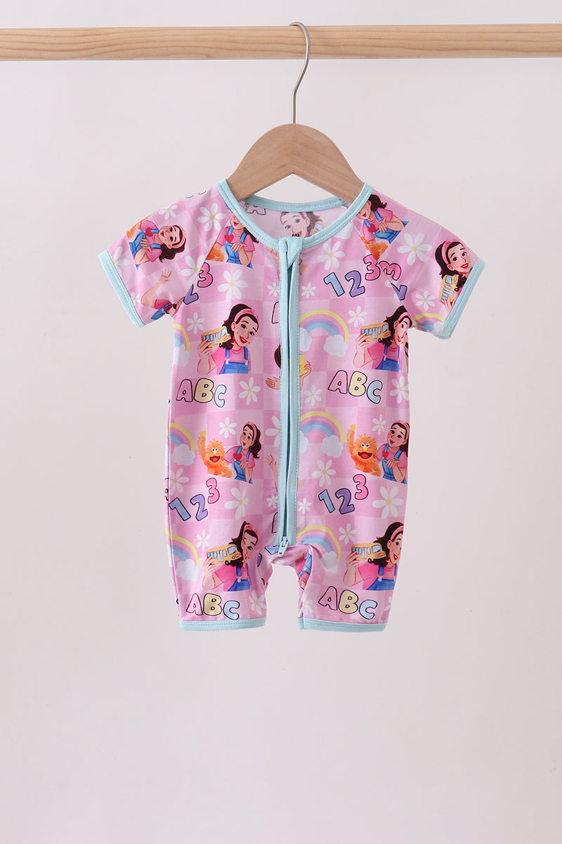 Pink Character Bamboo Romper - 1