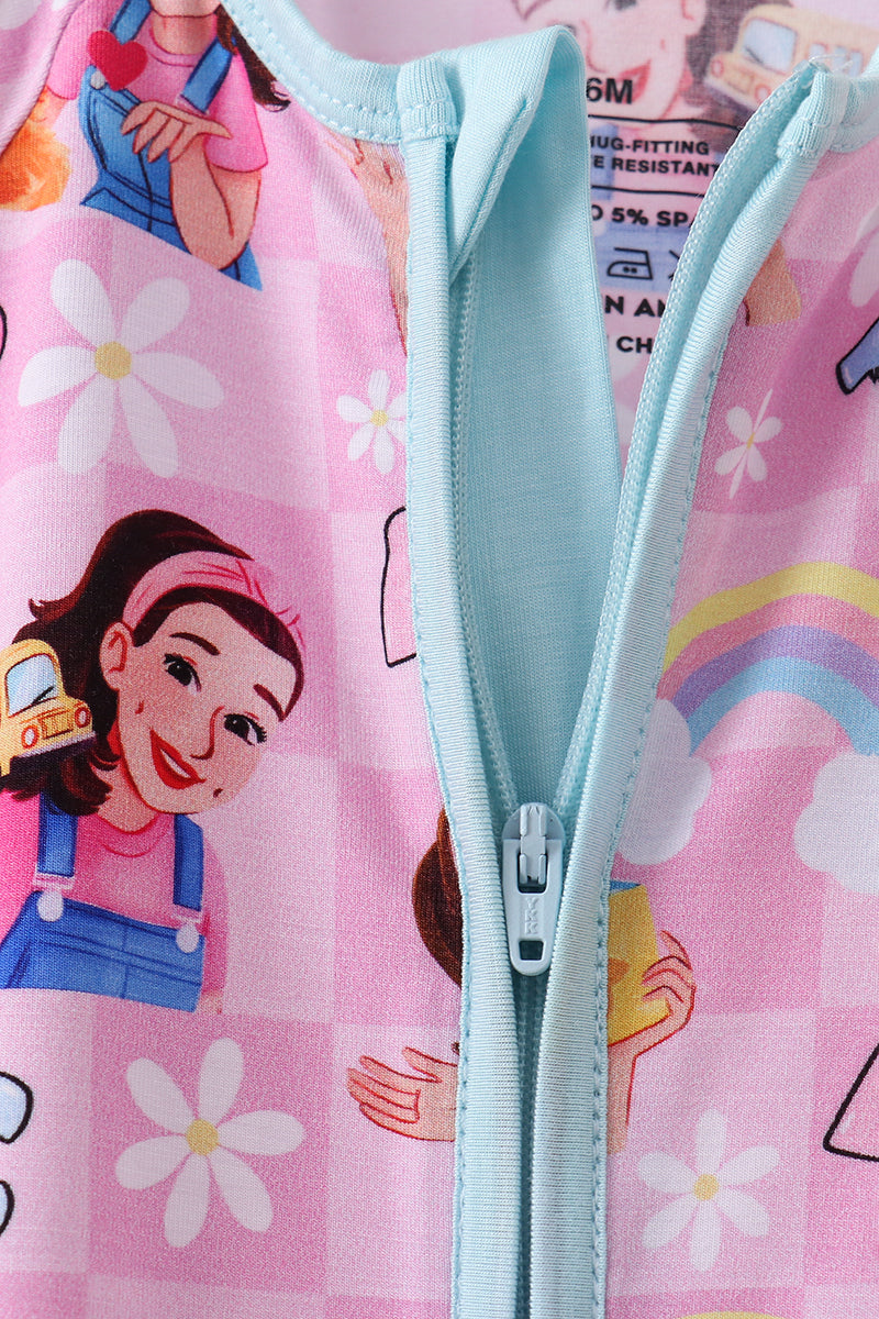 Pink Character Bamboo Romper - 4