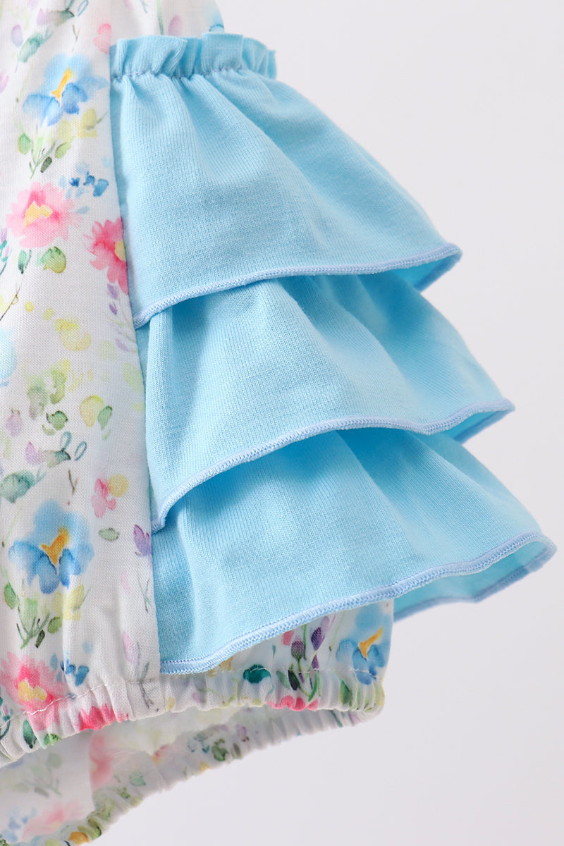 Blue Floral Ruffle Bubble - 4