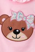 Pink Bear Floral Applique Skorts Set - 2