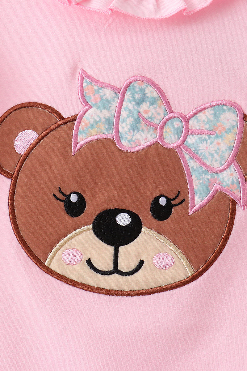 Pink Bear Floral Applique Skorts Set - 2