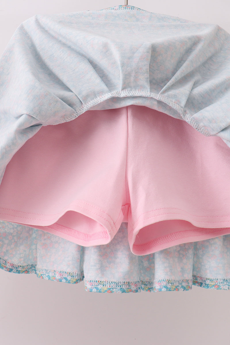 Pink Bear Floral Applique Skorts Set - 5