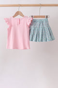 Pink Bear Floral Applique Skorts Set - 6