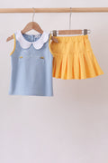 Blue bus bow embroidery ruffle skorts set - 1