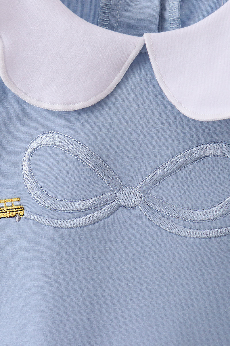 Blue bus bow embroidery ruffle skorts set - 2