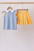 Blue bus bow embroidery ruffle skorts set - 4