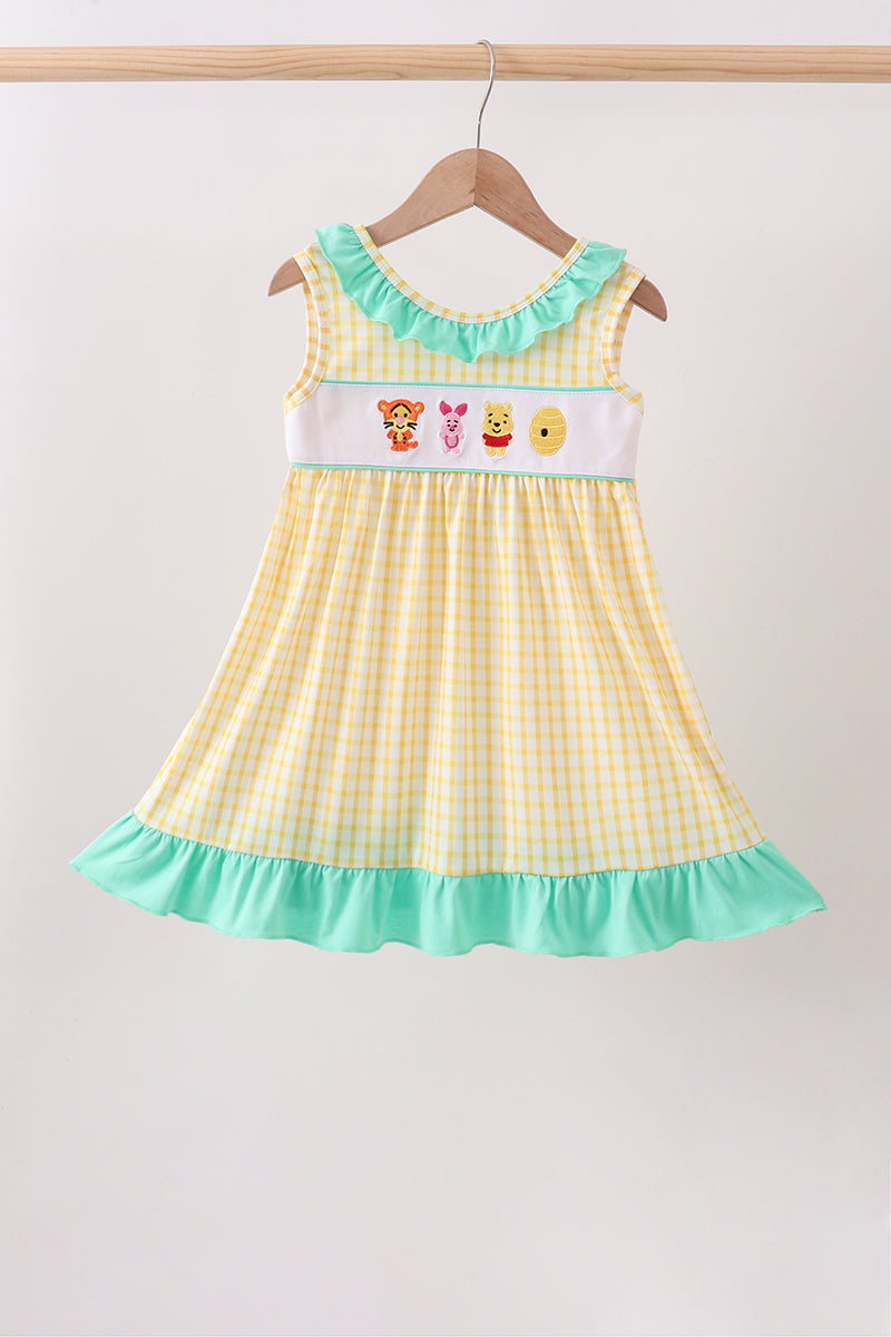 Mustard Honey Bear Embroidered Dress - 1