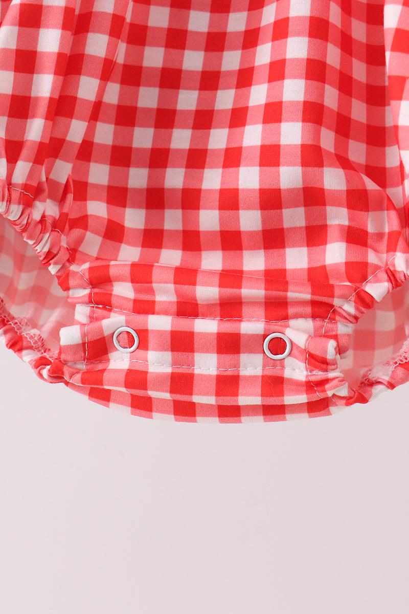 Red Character Plaid Embroidered Bubble - 3
