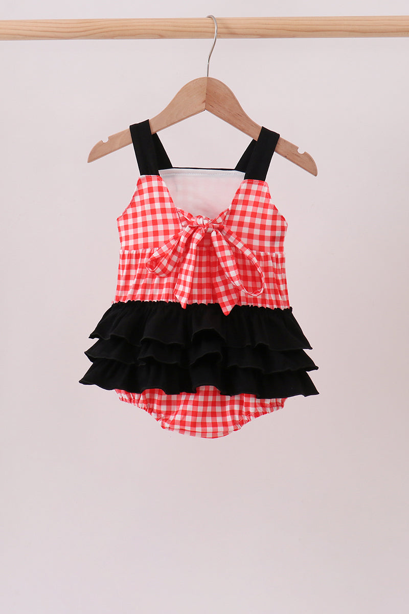 Red Character Plaid Embroidered Bubble - 4
