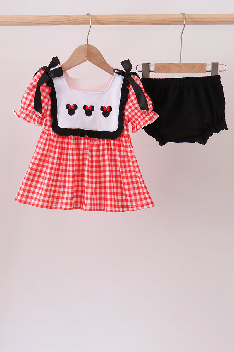 Red Character Plaid Embroidered Bloomer Set - 1
