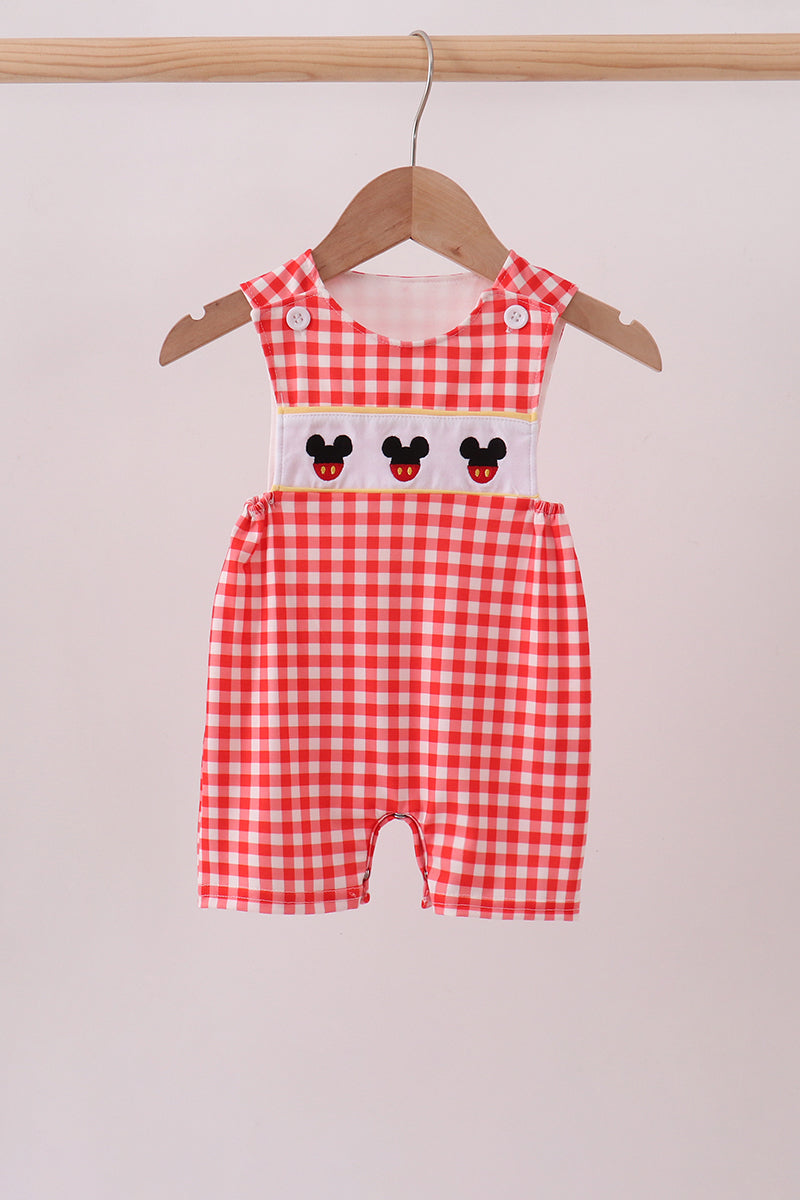 Red Character Plaid Embroidered Jon Jon - 1