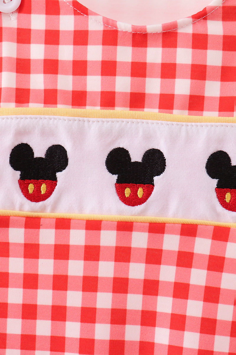 Red Character Plaid Embroidered Jon Jon - 2