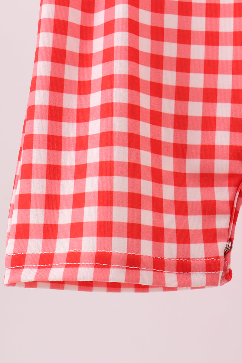Red Character Plaid Embroidered Jon Jon - 3