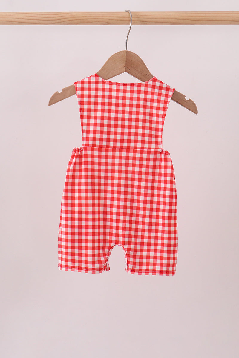 Red Character Plaid Embroidered Jon Jon - 4