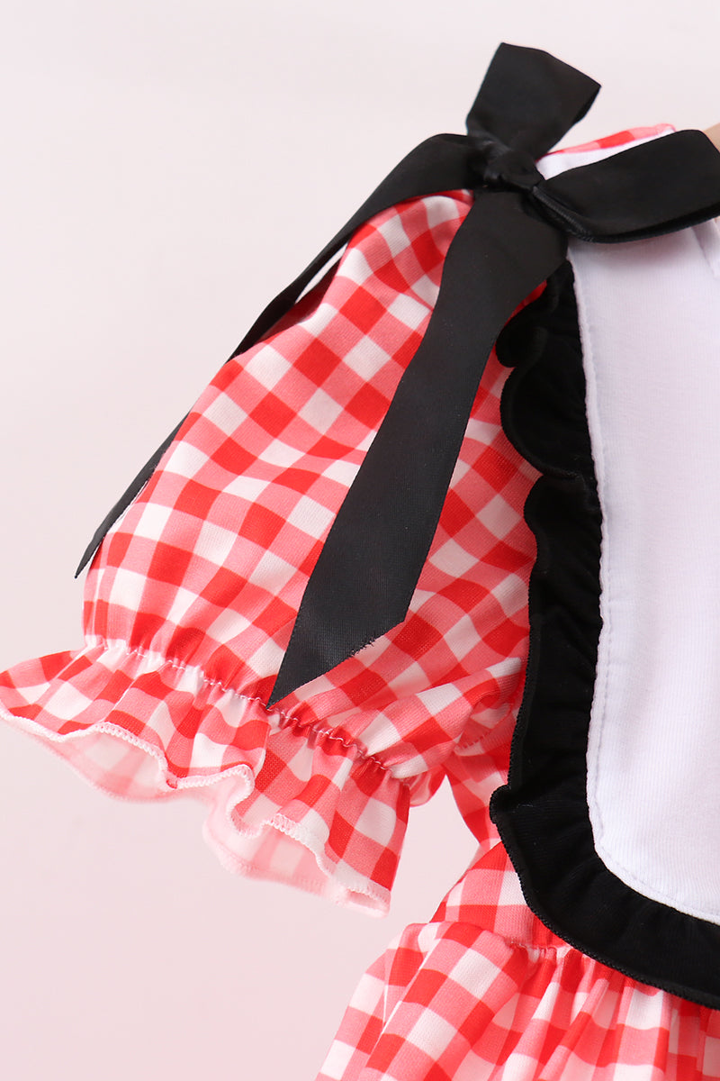 Red Character Plaid Embroidered Ruffle Short Set - 3