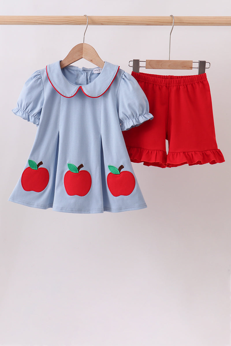 Blue Apple Appliqué Ruffle Set - 1