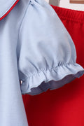 Blue Apple Appliqué Ruffle Set - 4