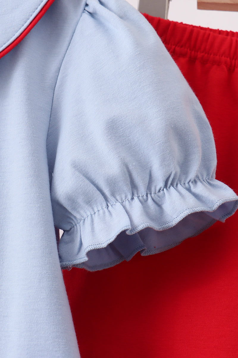 Blue Apple Appliqué Ruffle Set - 4