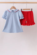 Blue Apple Appliqué Ruffle Set - 5