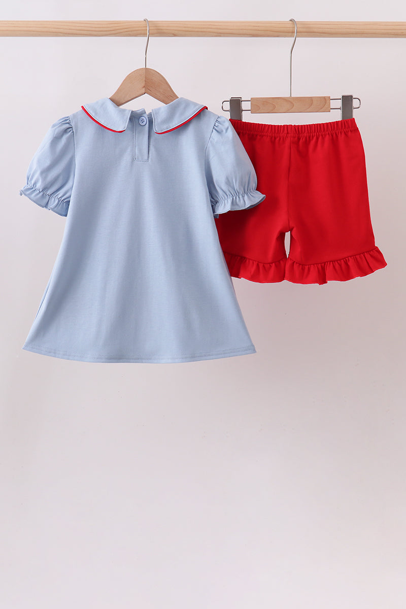 Blue Apple Appliqué Ruffle Set - 5