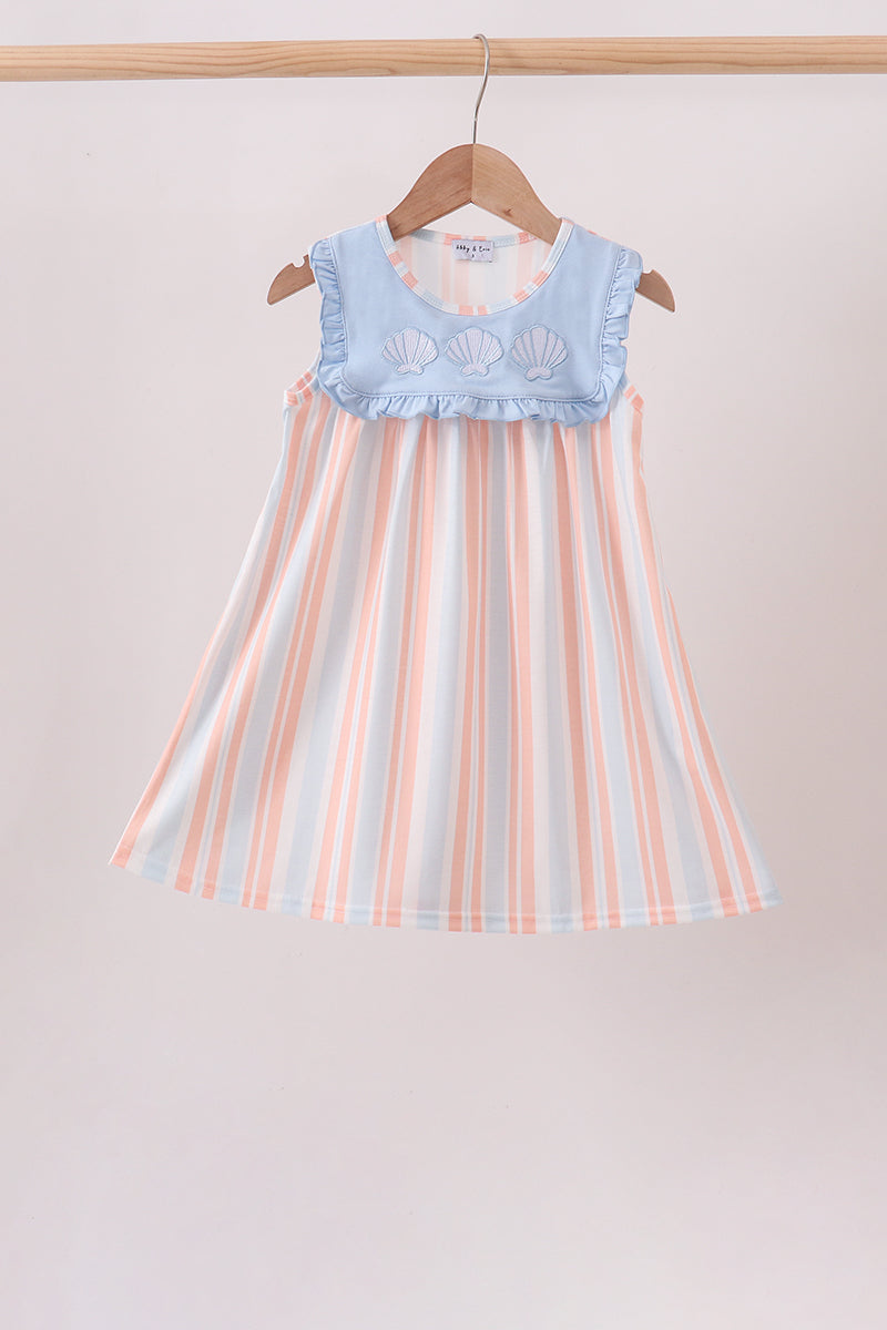 Seashell Stripe Embroidered Dress - 1