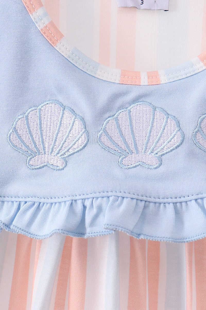 Seashell Stripe Embroidered Dress - 2