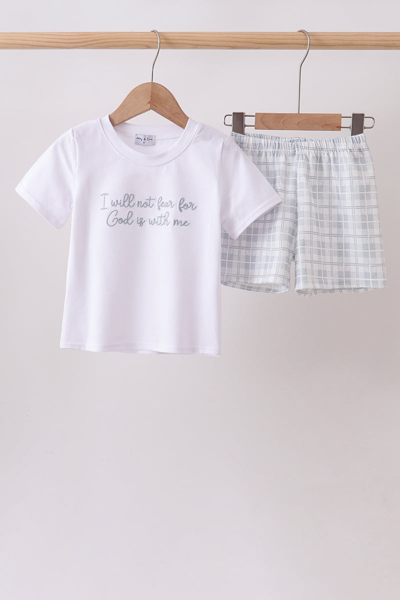 Blue Faith Quote Embroidered Shorts Set - 1