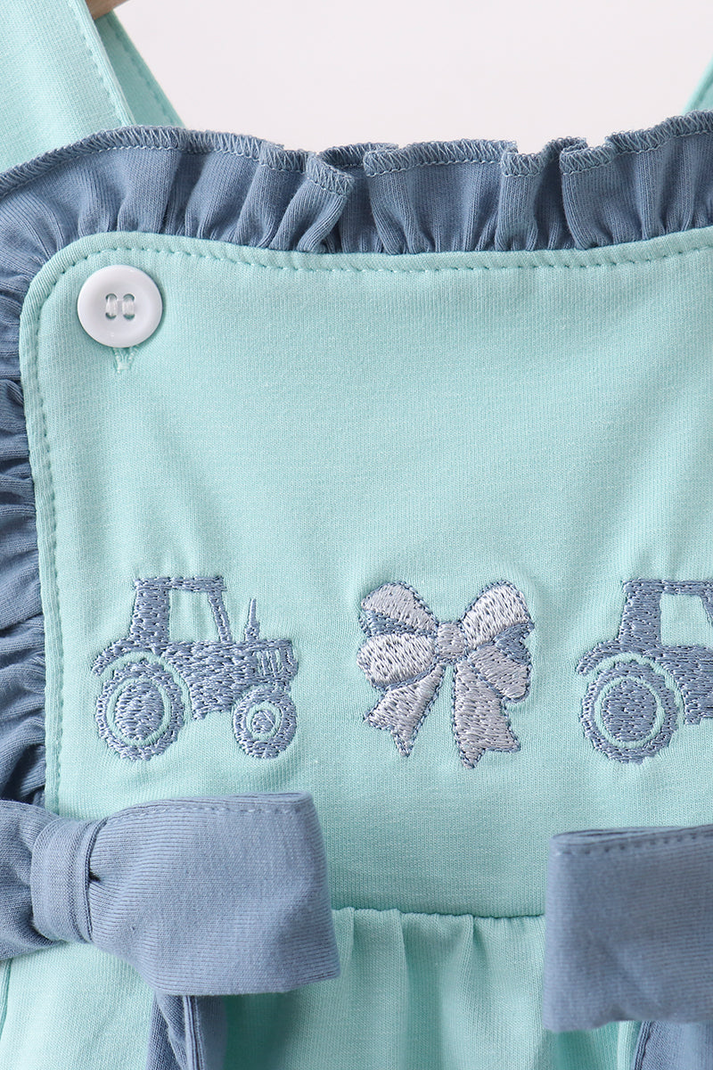Blue Farm Tractor Embroidered Bubble - 2