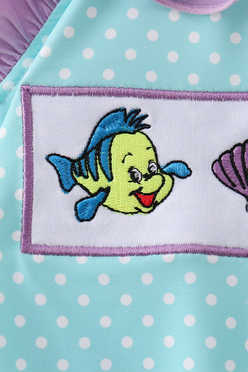 Blue under the sea Embroidered UPF Swim One-Piece - 3