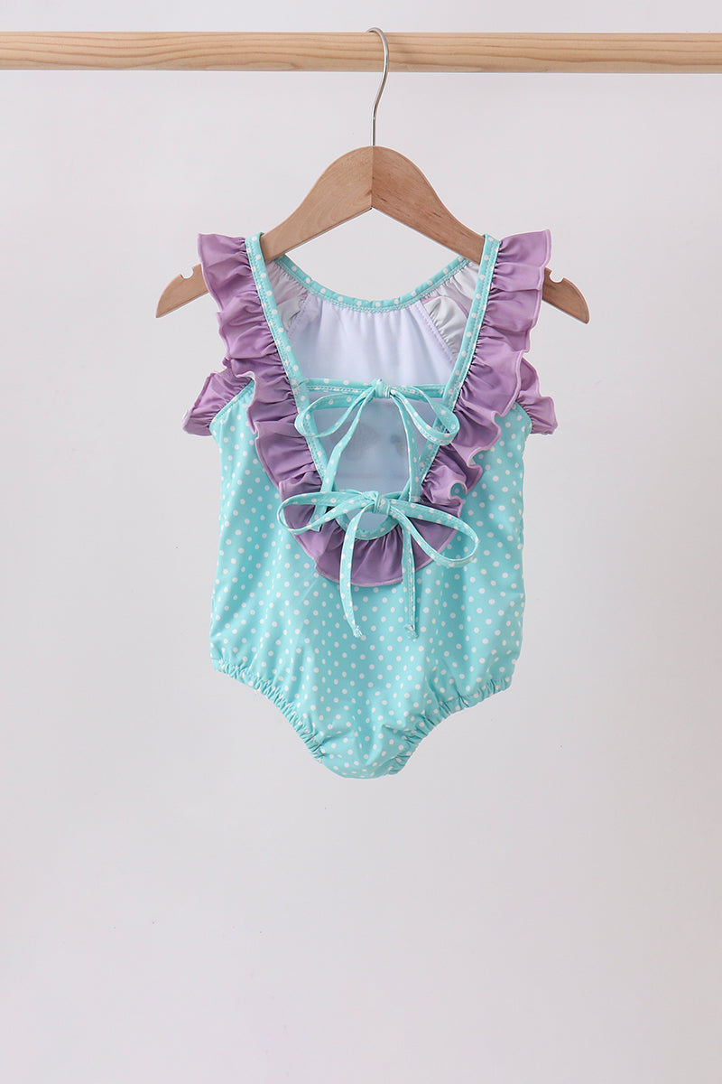 Blue under the sea Embroidered UPF Swim One-Piece - 5