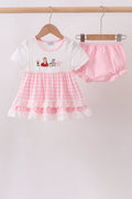 Pink Pencil ABC embroidery gingham bloomer set - 1