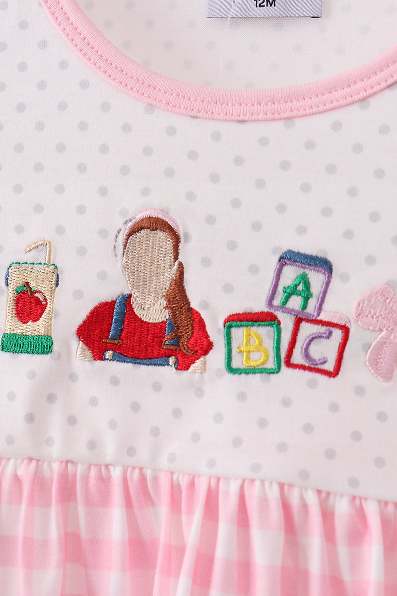 Pink Pencil ABC embroidery gingham bloomer set - 2